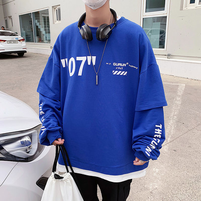 Bluză casual bărbătească cu decolteu rotund și aplicație