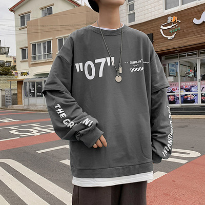 Bluză casual bărbătească cu decolteu rotund și aplicație