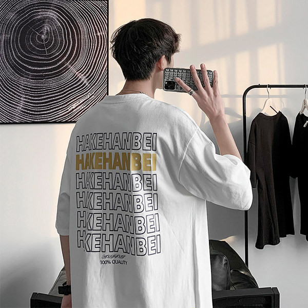 Tricou bărbați cu mâneci scurte și inscripții - model larg