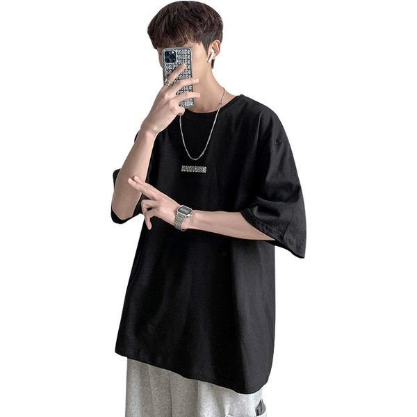 Tricou bărbați cu mâneci scurte și inscripții - model larg