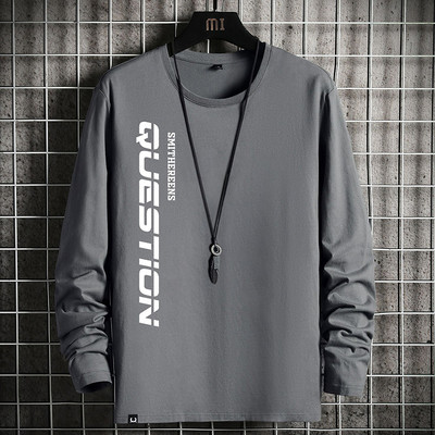 Bluză casual pentru bărbați, cu imprimeu inscripționat și mâneci lungi