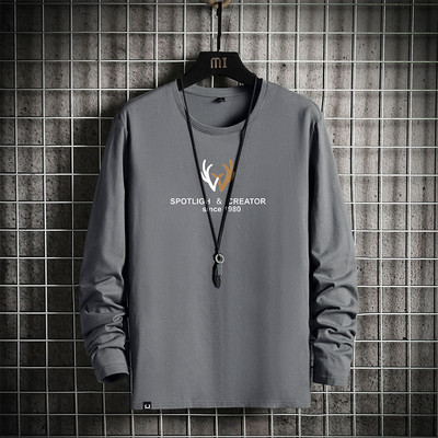 Bluză casual pentru bărbați, cu imprimeu inscripționat și mâneci lungi