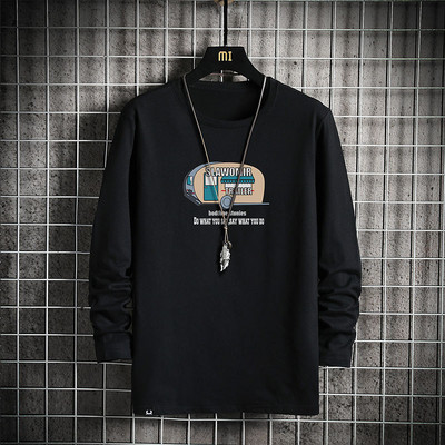 Bluză casual pentru bărbați, cu imprimeu inscripționat și mâneci lungi