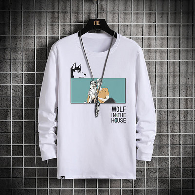 Bluză casual pentru bărbați, cu imprimeu inscripționat și mâneci lungi