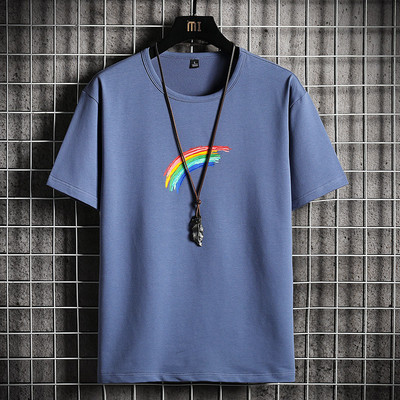 Tricou casual barbatesc cu decolteu oval si aplicatie - mai multe culori