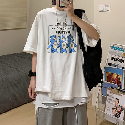 Tricou lat pentru bărbați cu aplicație colorată și mâneci scurte