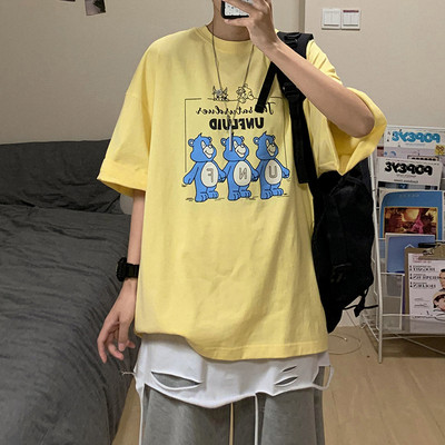 Tricou lat pentru bărbați cu aplicație colorată și mâneci scurte