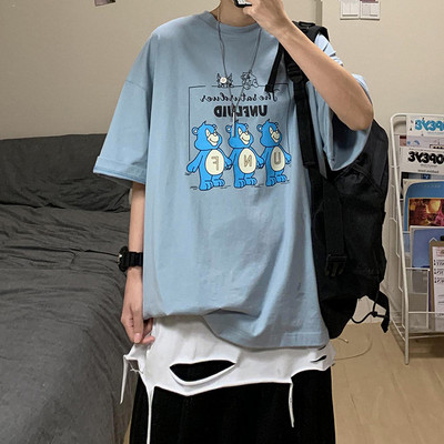 Tricou lat pentru bărbați cu aplicație colorată și mâneci scurte