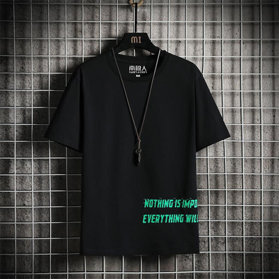 Tricou barbatesc model nou cu decolteu oval si imprimeu cu inscriptionare