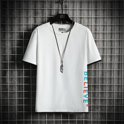 Tricou barbatesc model nou cu decolteu oval si imprimeu cu inscriptionare