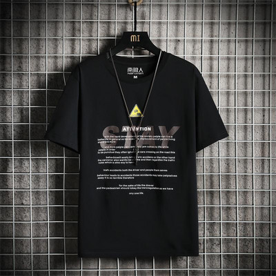 Tricou barbatesc model nou cu decolteu oval si imprimeu cu inscriptionare