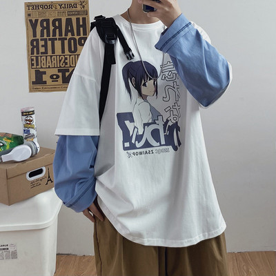 Bluză casual pentru bărbați cu aplicație colorată și mâneci lungi