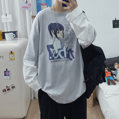 Bluză casual pentru bărbați cu aplicație colorată și mâneci lungi