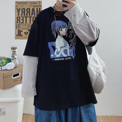 Bluză casual pentru bărbați cu aplicație colorată și mâneci lungi