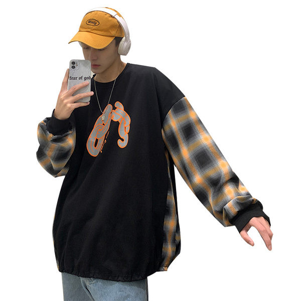 Tricou larg pentru bărbați cu decolteu oval și mâneci lungi