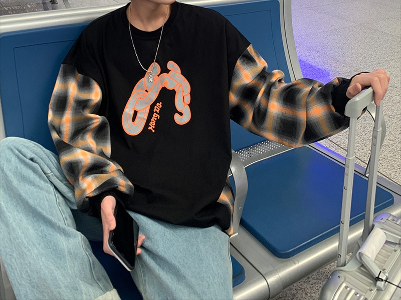 Tricou larg pentru bărbați cu decolteu oval și mâneci lungi