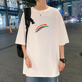 Tricou larg pentru bărbați cu aplicație curcubeu