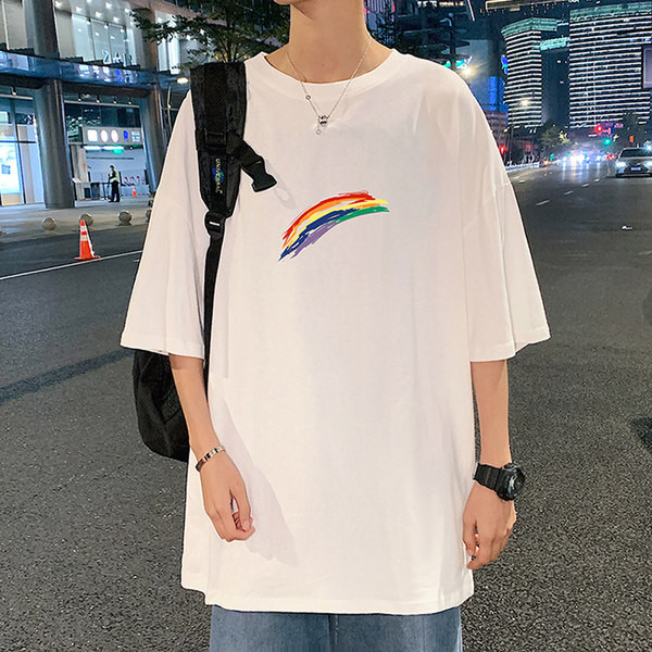 Tricou larg pentru bărbați cu aplicație curcubeu