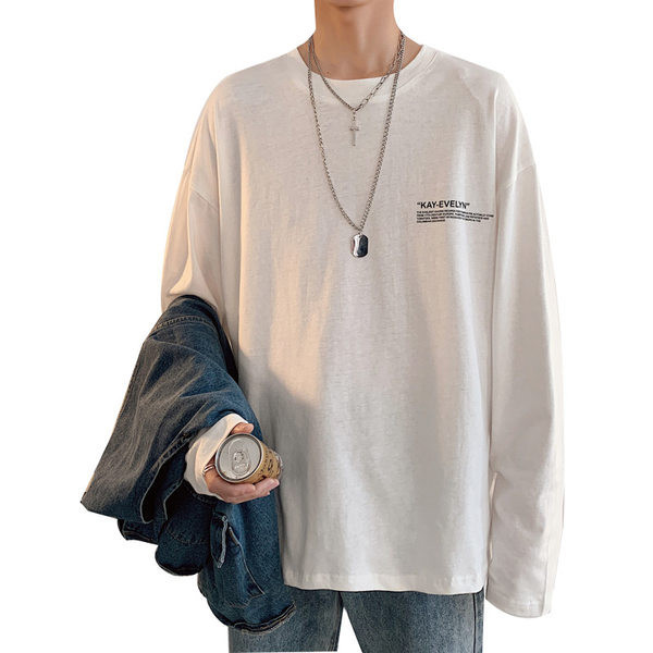 Bluză largă pentru bărbați cu decolteu oval și inscripții