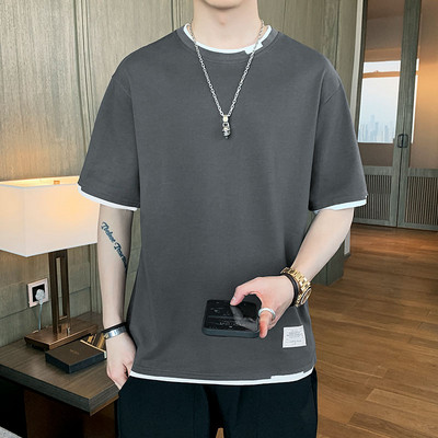 Jednobojna muška majica s ovalnim izrezom u više boja