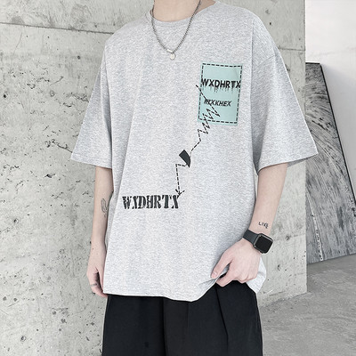 Tricou bărbătesc de primăvară cu mâneci scurte și decolteu rotund