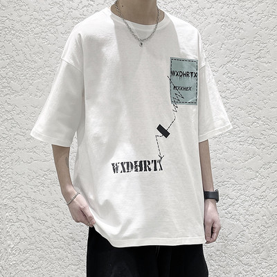 Tricou bărbătesc de primăvară cu mâneci scurte și decolteu rotund