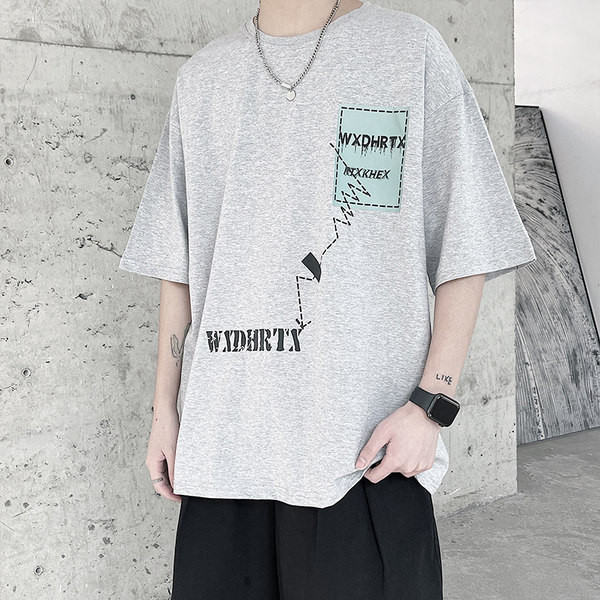 Tricou bărbătesc de primăvară cu mâneci scurte și decolteu rotund