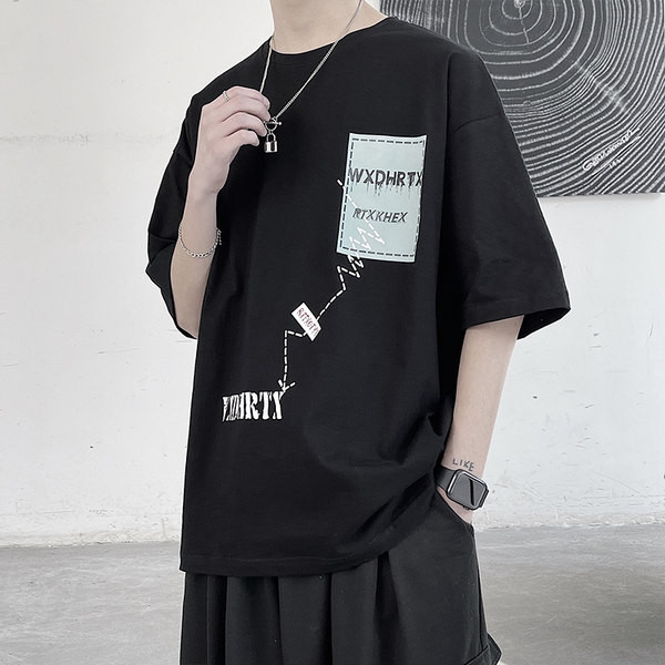 Tricou bărbătesc de primăvară cu mâneci scurte și decolteu rotund