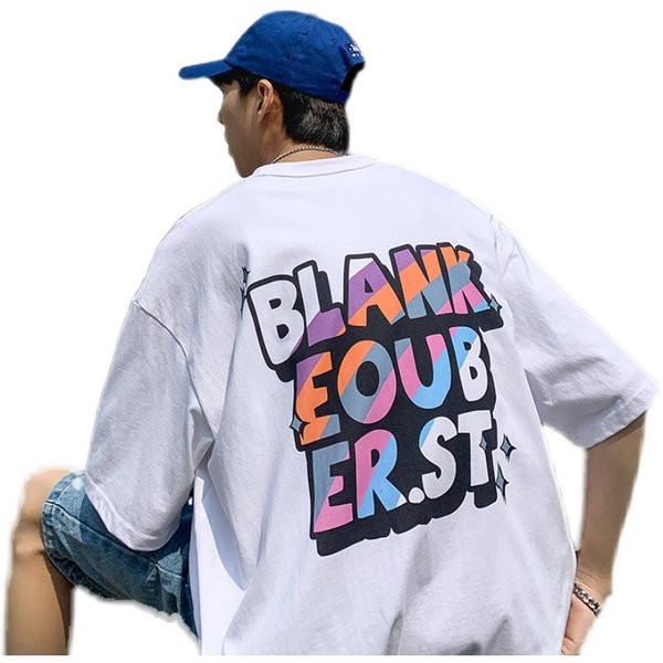 Tricou pentru bărbați cu inscripție colorată și decolteu oval