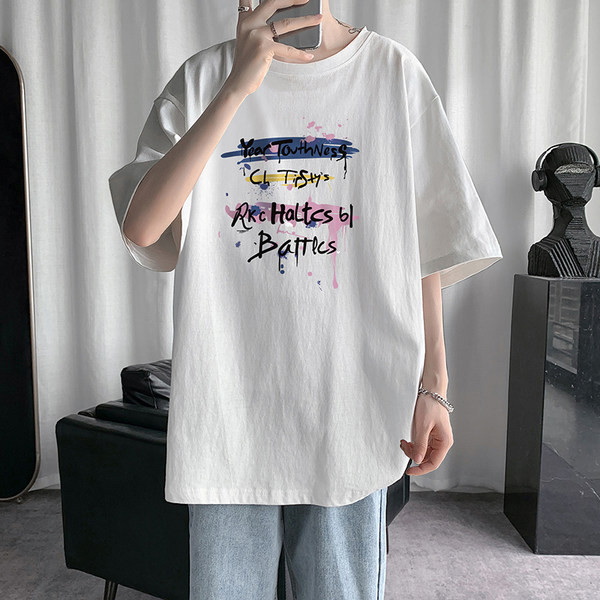 Tricou casual model larg cu inscriptie pentru barbati