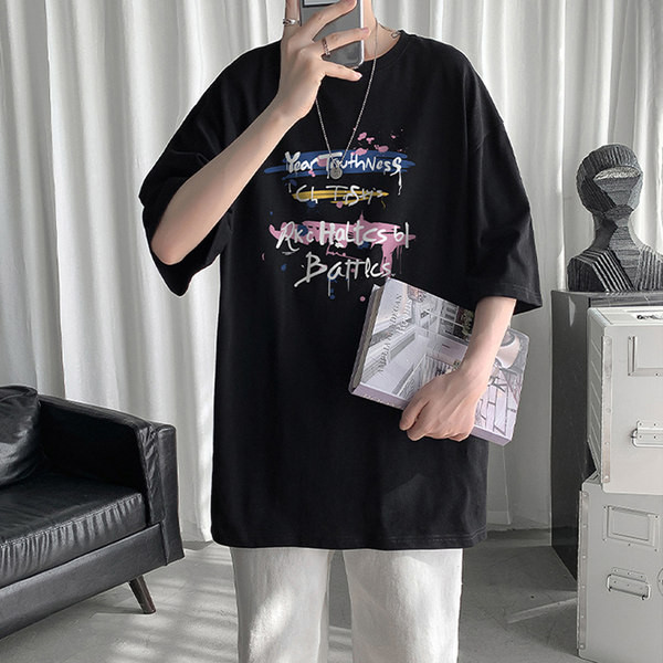 Tricou casual model larg cu inscriptie pentru barbati