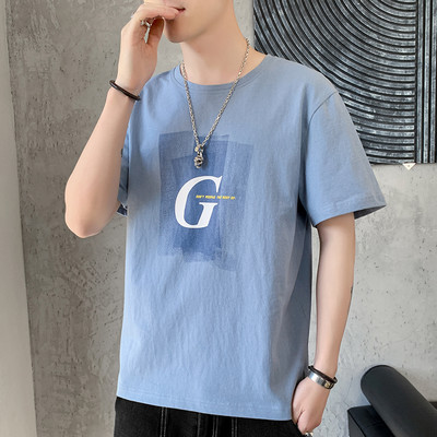 Tricou casual barbatesc cu decolteu rotund si aplicatie in mai multe culori