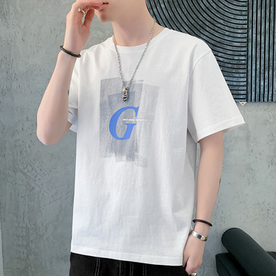 Tricou casual barbatesc cu decolteu rotund si aplicatie in mai multe culori