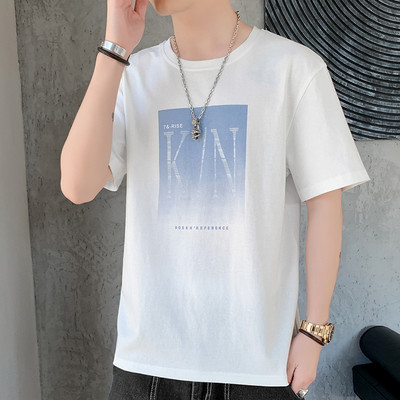 Tricou casual barbatesc cu decolteu rotund si aplicatie in mai multe culori