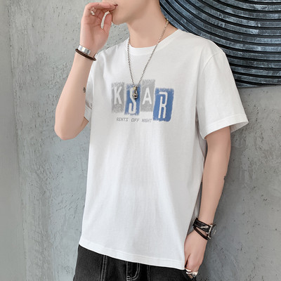 Tricou casual barbatesc cu decolteu rotund si aplicatie in mai multe culori