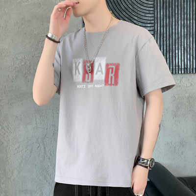 Tricou casual barbatesc cu decolteu rotund si aplicatie in mai multe culori