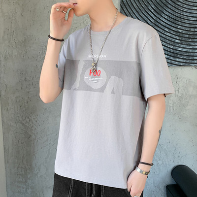 Tricou casual barbatesc cu decolteu rotund si aplicatie in mai multe culori