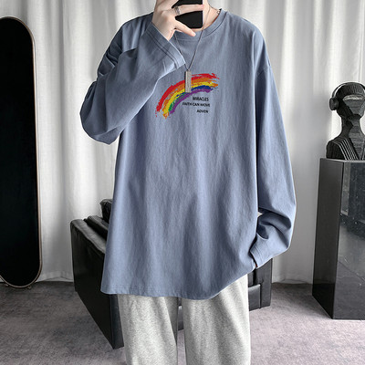 Tricou bărbătesc cu aplicație și mâneci lungi