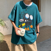 Bluză bărbătească model larg cu mâneci scurte și aplicație