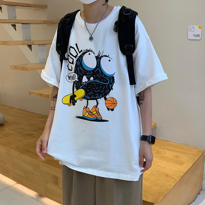 Bluză bărbătească model larg cu mâneci scurte și aplicație