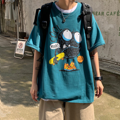 Bluză bărbătească model larg cu mâneci scurte și aplicație