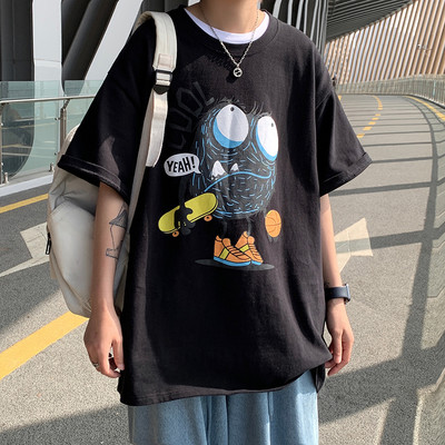 Bluză bărbătească model larg cu mâneci scurte și aplicație