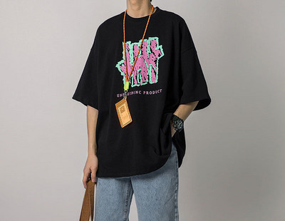 Tricou barbatesc lat cu maneci 3/4 si imprimeu