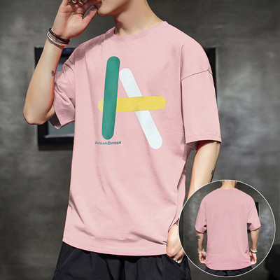 Tricou casual pentru bărbați cu inscripții și mâneci scurte