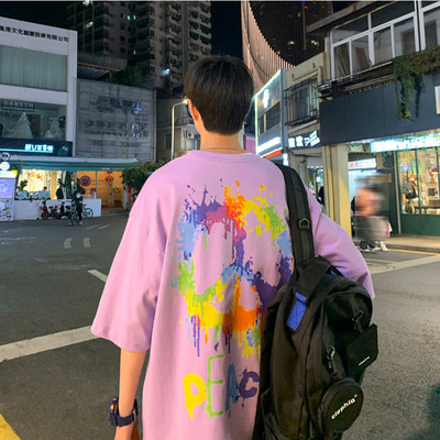 Ανδρικό φαρδύά μπλουζάκι με χρωματιστό απλικέ και 3/4 μανίκια