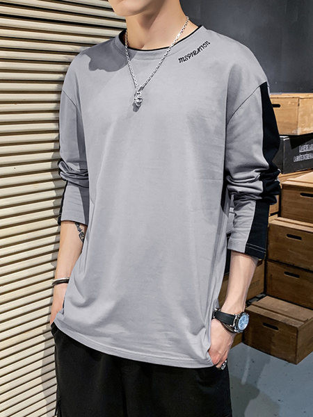 Bluză casual bărbătească cu mâneci lungi și decolteu rotund - mai multe culori