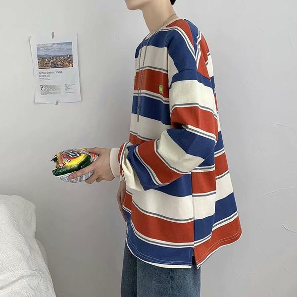 Bluză bărbătească în dungi cu mâneci lungi în două culori