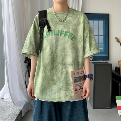 Ανδρικό χρωματιστό μπλουζάκι με επιγραφή και 3/4 μανίκια