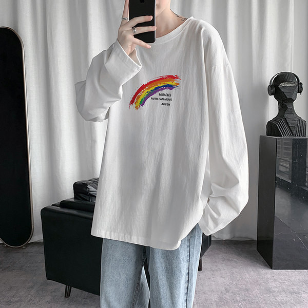 Bluză lungă pentru bărbați cu decolteu rotund și aplicație colorată