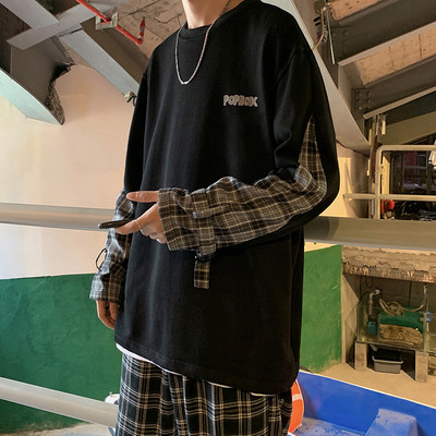 Tricou barbatesc cu maneca lunga si decolteu oval - model larg